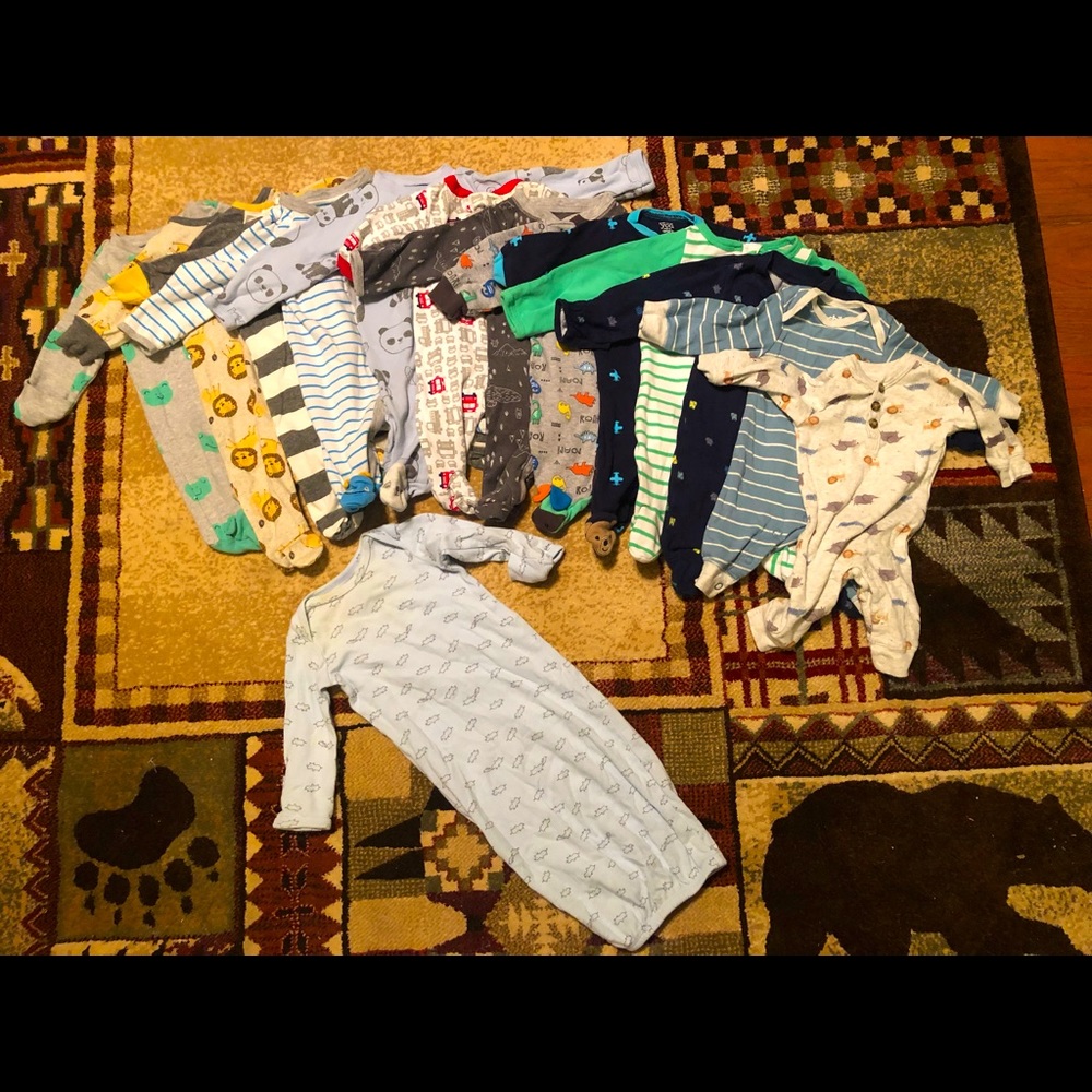 13 Baby Boy Sleepers & 1 Sleep Sack (Newborn)